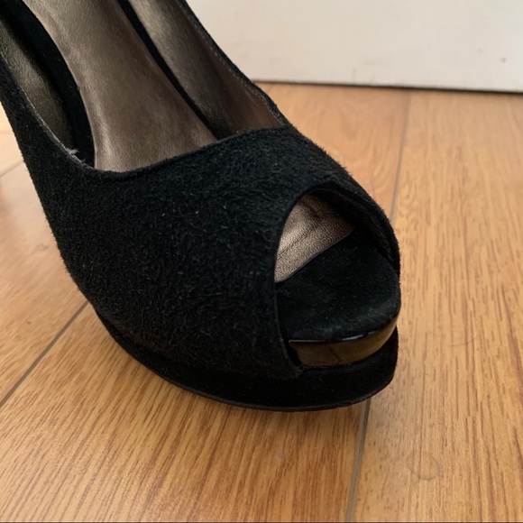 BROWNS | Suede Platform Peep Toe Pump Sz US 8 - Picture 3 of 6